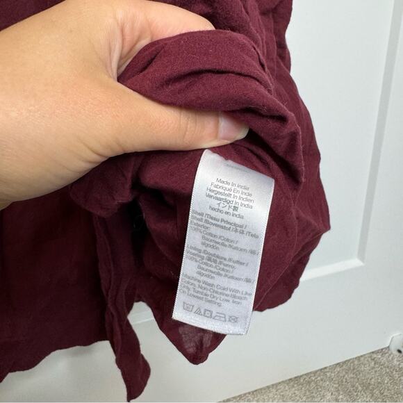 Madewell Crinkle Cotton Button Front Midi Dress Collared Cabernet Red Size 0 - Picture 4 of 6